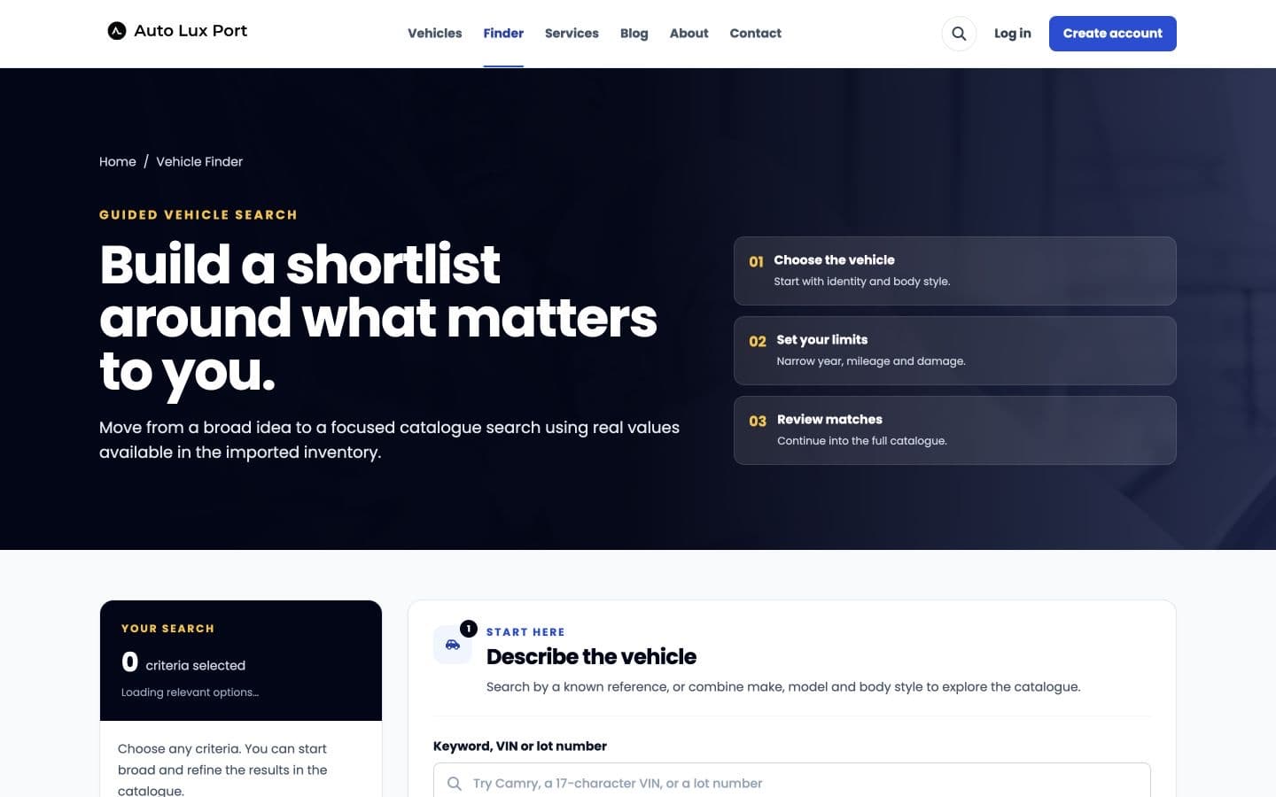 AutoLuxPort guided vehicle finder interface