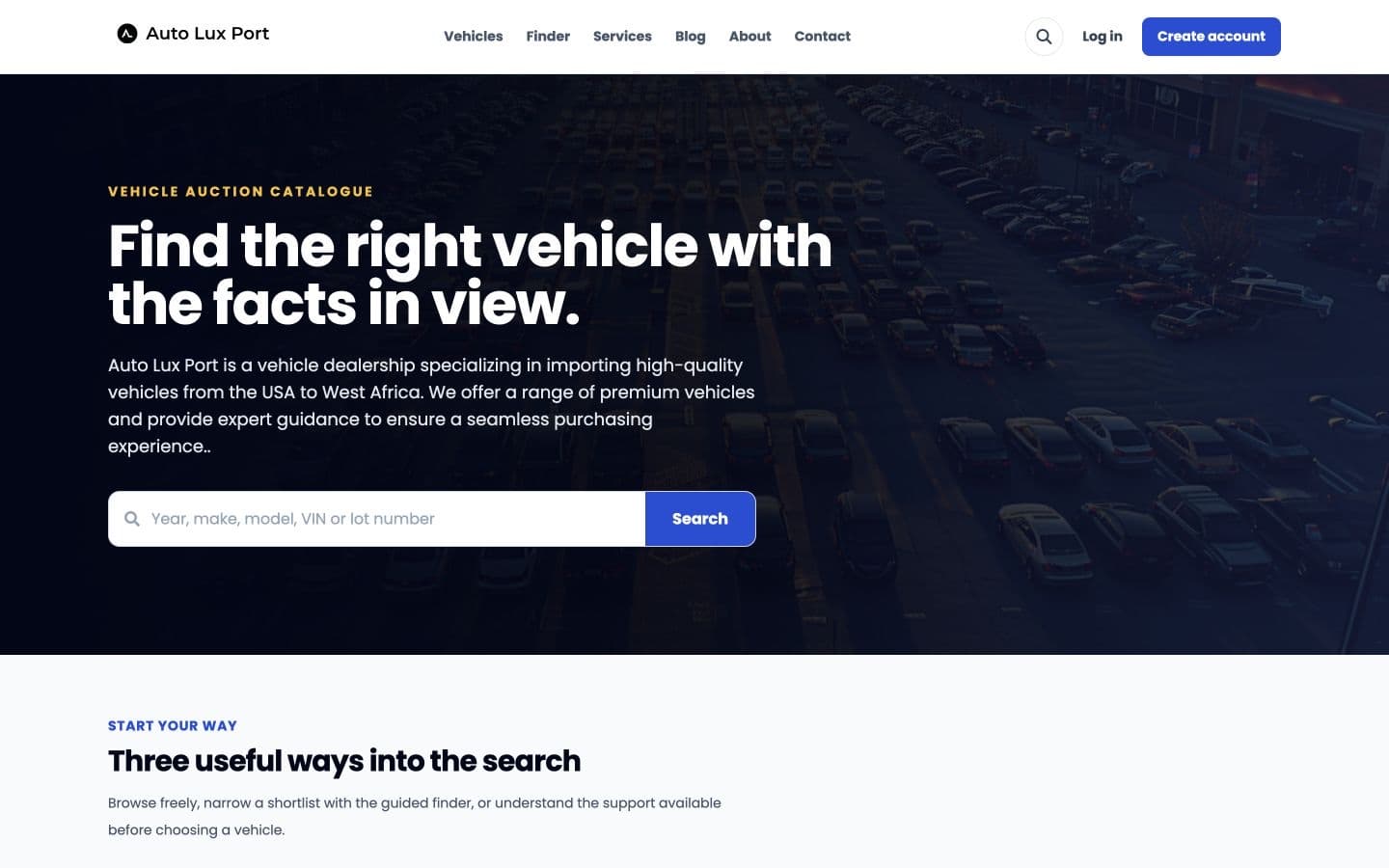 AutoLuxPort public vehicle discovery homepage